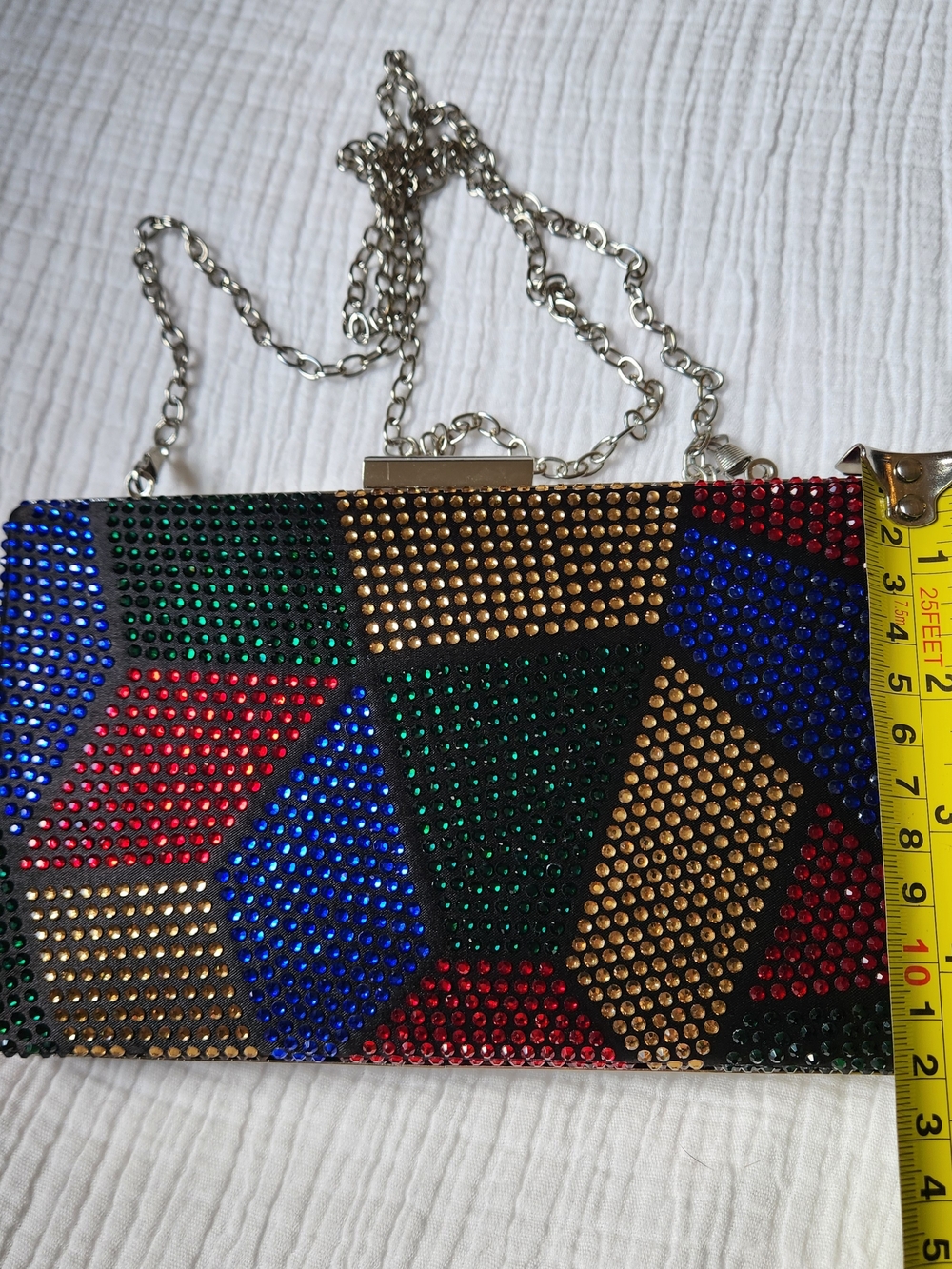 Multicolor Rhinestone Box Clutch, Geo Pattern - Picture 3 of 6